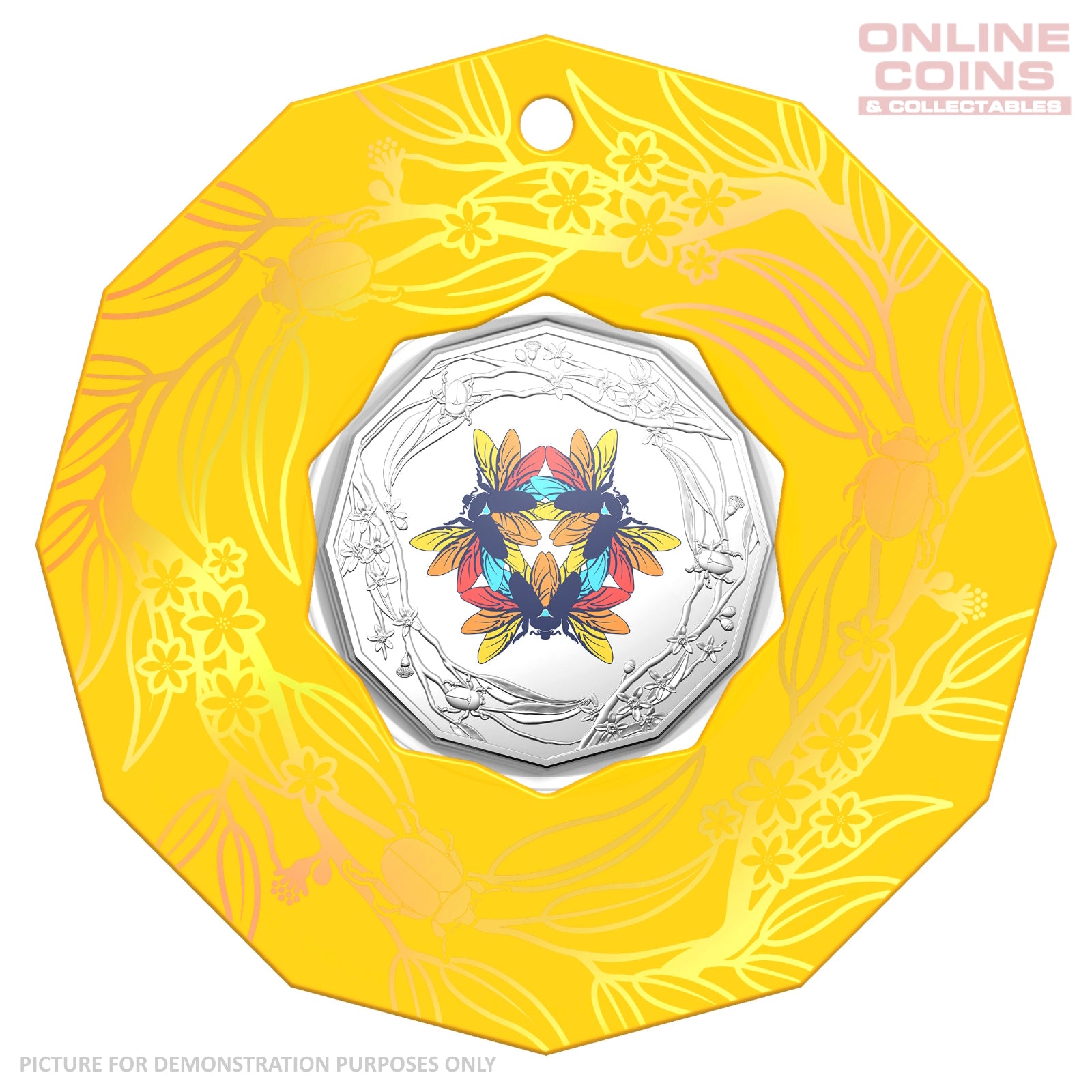 2022 50c CuNi Coloured Uncirculated Carded Coin - Christmas Decoration Beetle - YELLOW